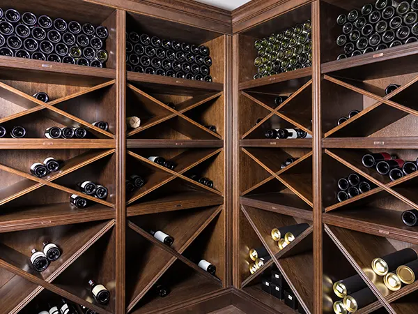 Shelves with wine in a cellar