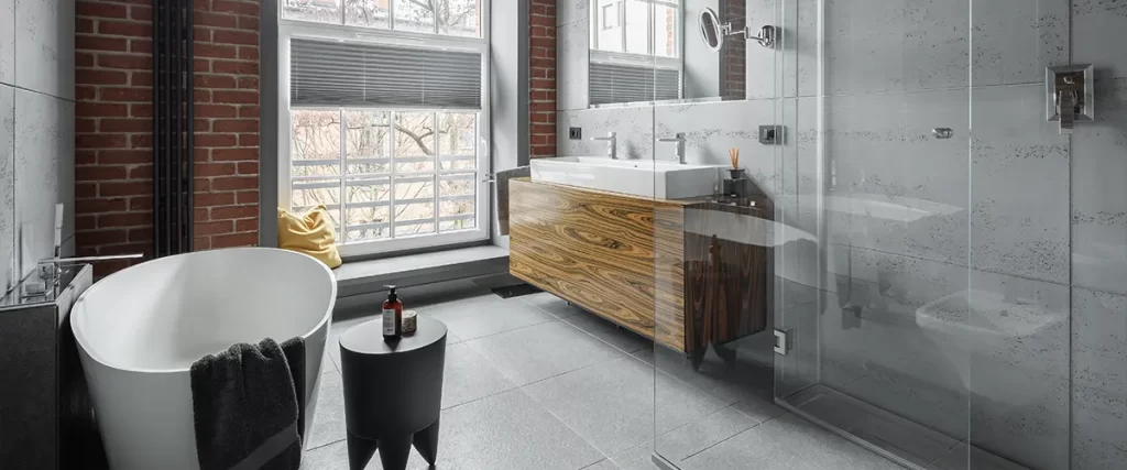 Industrial bath style with tub or shower