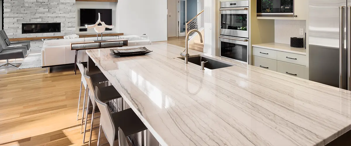 A shining countertop on a kitchen island