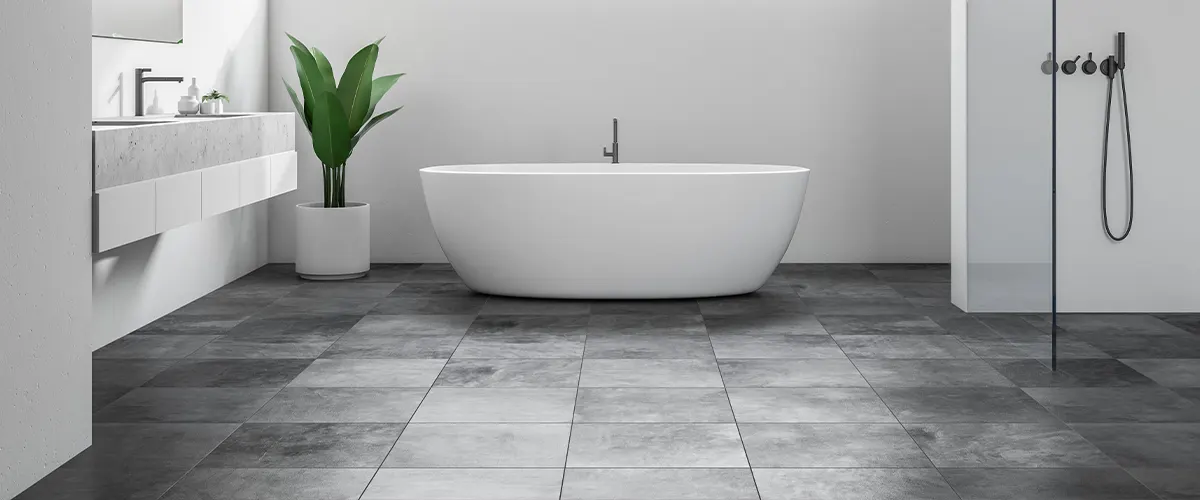 Black tile as flooring in a bathroom