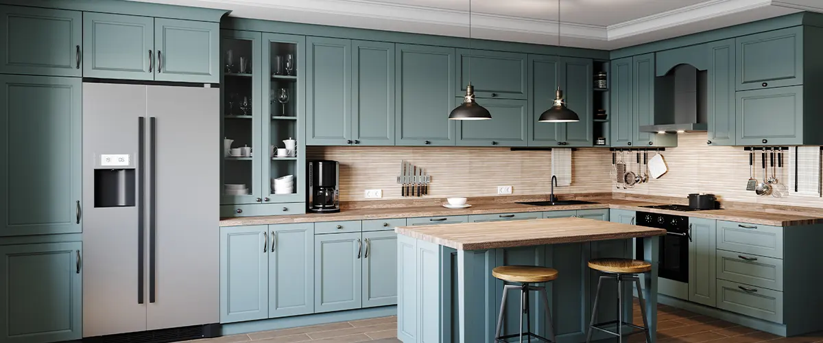 Beautiful painted kitchen cabinets with pendant lights