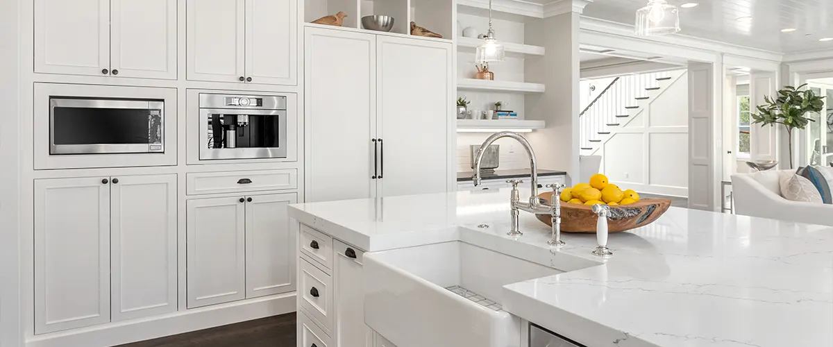 White cabinets with dark and silver hardware