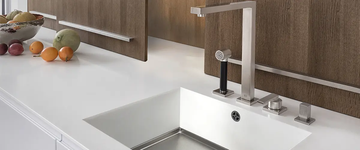 High-quality quartz countertop with modern sink and faucet