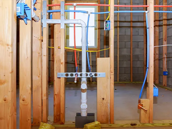 Plumbing and electrical installation in a basement