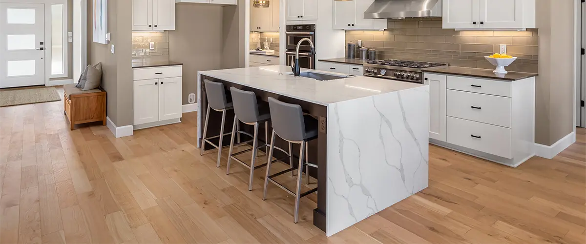 Waterfall countertop for kitchen island
